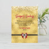 エレガントなゴールドとレッドのボウクリスマス新年グリーティング カード (スタンド正面)