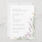 エレガントなゴールドと水彩ラベンダー花のウェディング 招待状 (正面)