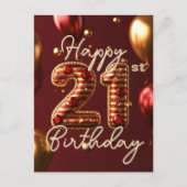 エレガントなゴールドと赤のストライプ　21歳の誕生日 ポストカード (正面)