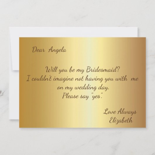 エレガントなゴールドのひまわり ブライズメイド カード (裏面)