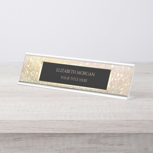 エレガントなゴールドのぼかしフレーム デスクネームプレート (正面)