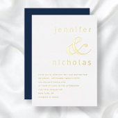 エレガントなゴールドのアンパサンド ネイビーブルーの結婚式 箔招待状