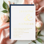 エレガントなゴールドのアンパサンド ネイビーブルーの結婚式 箔招待状