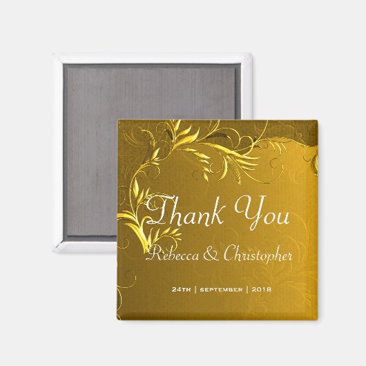 エレガントなゴールドのウェディング サンキュー マグネット (正面/裏面)