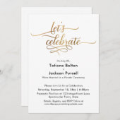 エレガントなゴールドのカリグラフィー　お祝いをしよう　レセプション 招待状 (正面/裏面)