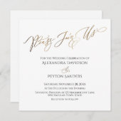 エレガントなゴールドのカリグラフィー「ぜひご参加ください」ウェディング 招待状 (正面/裏面)