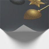 エレガントなゴールドのクリスマスボール ダークホリデー ラッピングペーパー (角)