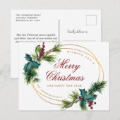 エレガントなゴールドのクリスマス松ぼっくり ホリデーグリーティング ポストカード (正面/裏面)