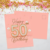 エレガントなゴールドのコンフェッティ＆バルーン 50歳の誕生日 ポストカード
