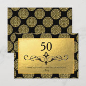 エレガントなゴールドのサークルパターン & ブラック「ありがとう」 サンキューカード (正面/裏面)