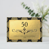 エレガントなゴールドのサークルパターン & ブラック「ありがとう」 サンキューカード (スタンド正面)