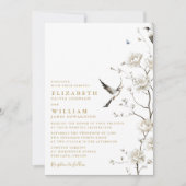 エレガントなゴールドのシノワズリーフラワーウェディングフォト 招待状 (正面)