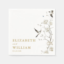 エレガントなゴールドのシノワズリーフラワーガーデンウェディング スタンダードカクテルナプキン