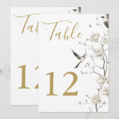 エレガントなゴールドのシノワズリーフラワーテーブルナンバー 招待状 (正面/裏面)