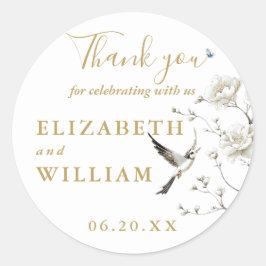 エレガントなゴールドのシノワズリーフラワー ウェディング サンクス ラウンドシール