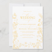 エレガントなゴールドのシノワズリー ヴィクトリアン フラワー ウェディング 招待状 (正面)