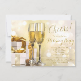 エレガントなゴールドのシャンパンホリデーパーティー 招待状