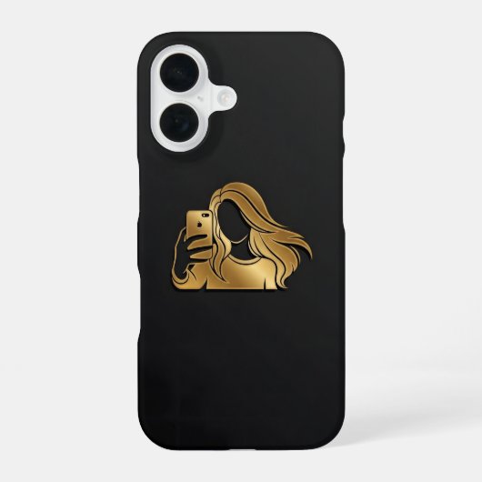 エレガントなゴールドのシルエット セルフィーガール iPhone 16ケース (裏面)