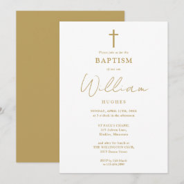 エレガントなゴールドのシンプルな洗礼 誕生日のお知らせ 招待状