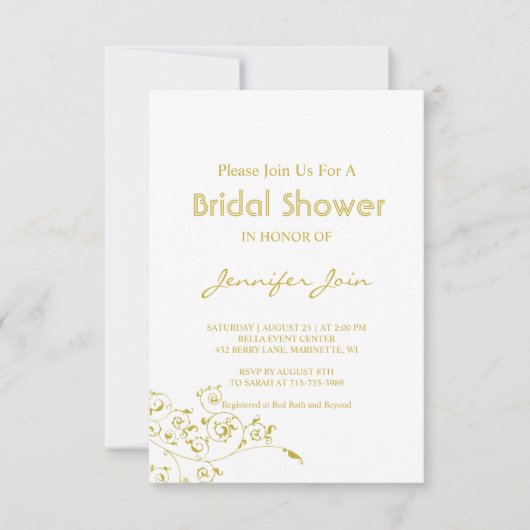 エレガントなゴールドのスクリプトスタイルの結婚前お祝いカード サンキューカード (正面)