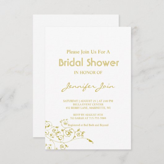 エレガントなゴールドのスクリプト 結婚前お祝いカード サンキューカード (正面/裏面)