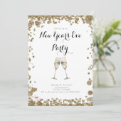 エレガントなゴールドのスパンコル付き新年会 招待状 (スタンド正面)