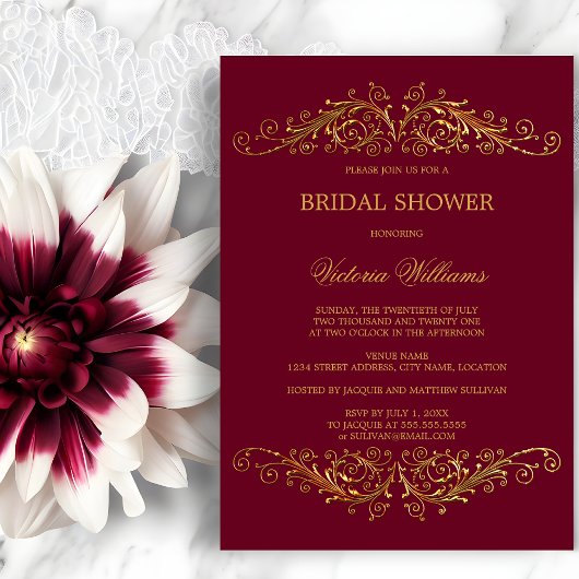 エレガントなゴールドのスワール バーガンディ ワイン 招待状