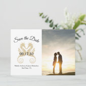 エレガントなゴールドのタツノオトシゴ トロピカルウェディングフォト セーブザデート (スタンド正面)