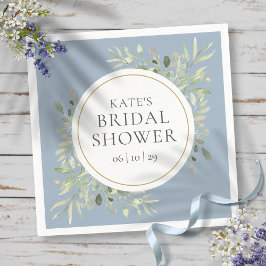 エレガントなゴールドのダスティーブルーのグリーンのブライダルシャワー スタンダードカクテルナプキン