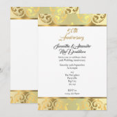 エレガントなゴールドのダマスク 50周年結婚記念日 招待状 (正面/裏面)