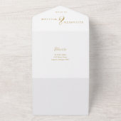 エレガントなゴールドのチャイナ風花柄QRコードウェディング オールインワン招待状 (外側)