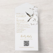 エレガントなゴールドのチャイナ風花柄QRコードウェディング オールインワン招待状 (内側)