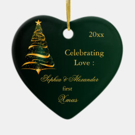 エレガントなゴールドのツリー 新婚初のクリスマス セラミックオーナメント