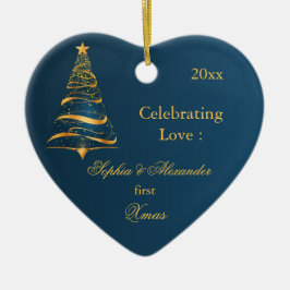エレガントなゴールドのツリー 新婚初のクリスマス セラミックオーナメント