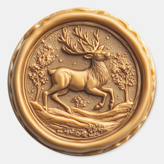 エレガントなゴールドのトナカイのクリスマスホリデー ラウンドシール (正面)