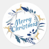 エレガントなゴールドのトナカイの花のクリスマスリース ラウンドシール (正面)