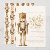 エレガントなゴールドのナッツクラッカー　クリスマスホリデーパーティー 招待状 (正面/裏面)