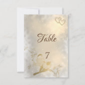 エレガントなゴールドのハートと鳥のテーブルカード 招待状 (正面)