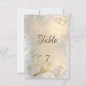 エレガントなゴールドのハートと鳥のテーブルカード 招待状 (裏面)