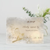 エレガントなゴールドのハートと鳥の返信カード 招待状 (スタンド正面)