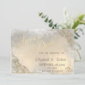 エレガントなゴールドのハート, フレーム付き Save The Date セーブザデート (スタンド正面)