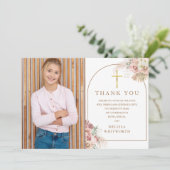 エレガントなゴールドのパンパスグラス フラワーの確認カード サンキューカード (スタンド正面)