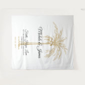 エレガントなゴールドのパームツリートロピカルウェディングバックドロップ タペストリー (正面(横))