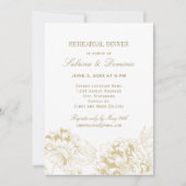 エレガントなゴールドのピーコック結婚式のリハーサルディナー 招待状 (正面)