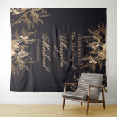 エレガントなゴールドのフェイクメタル フラワーアレンジメント ウェディング タペストリー (インサイチュ(横))
