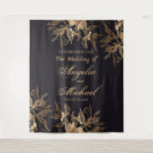 エレガントなゴールドのフェイクメタル フラワーアレンジメント ウェディング タペストリー (正面)