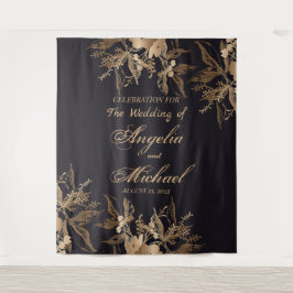 エレガントなゴールドのフェイクメタル フラワーアレンジメント ウェディング タペストリー