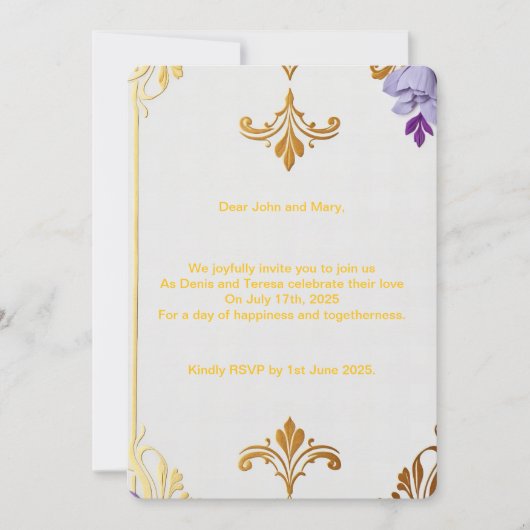エレガントなゴールドのフルール・ド・リス 招待状 (正面)