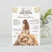 エレガントなゴールドのブライダルシャワーファンシードレス招待状 招待状 (スタンド正面)