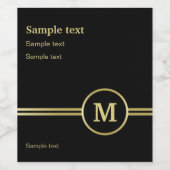 エレガントなゴールドのブラックでのパーソナライズされたモノグラム ワインラベル (シングルラベル)